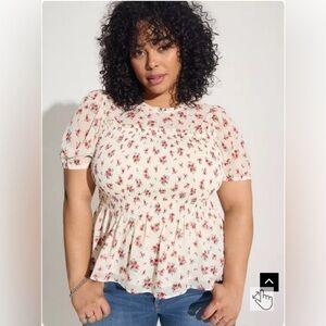 Chiffon Ruffle Mock Neck Smocked Crop Top size 0